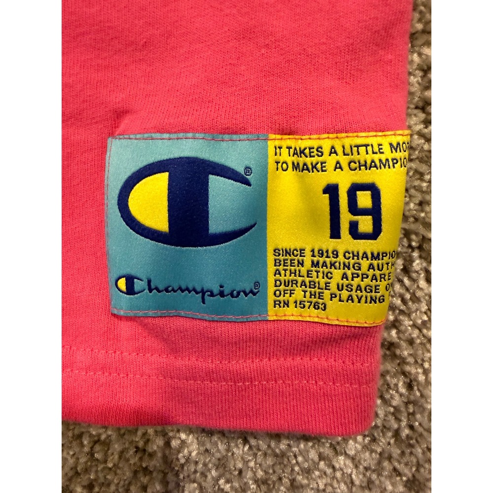 Champion‎ Reverse Weave Crop Top T-Shirt Pink Embroidered Logo Patch 19 Small - Picture 5 of 9